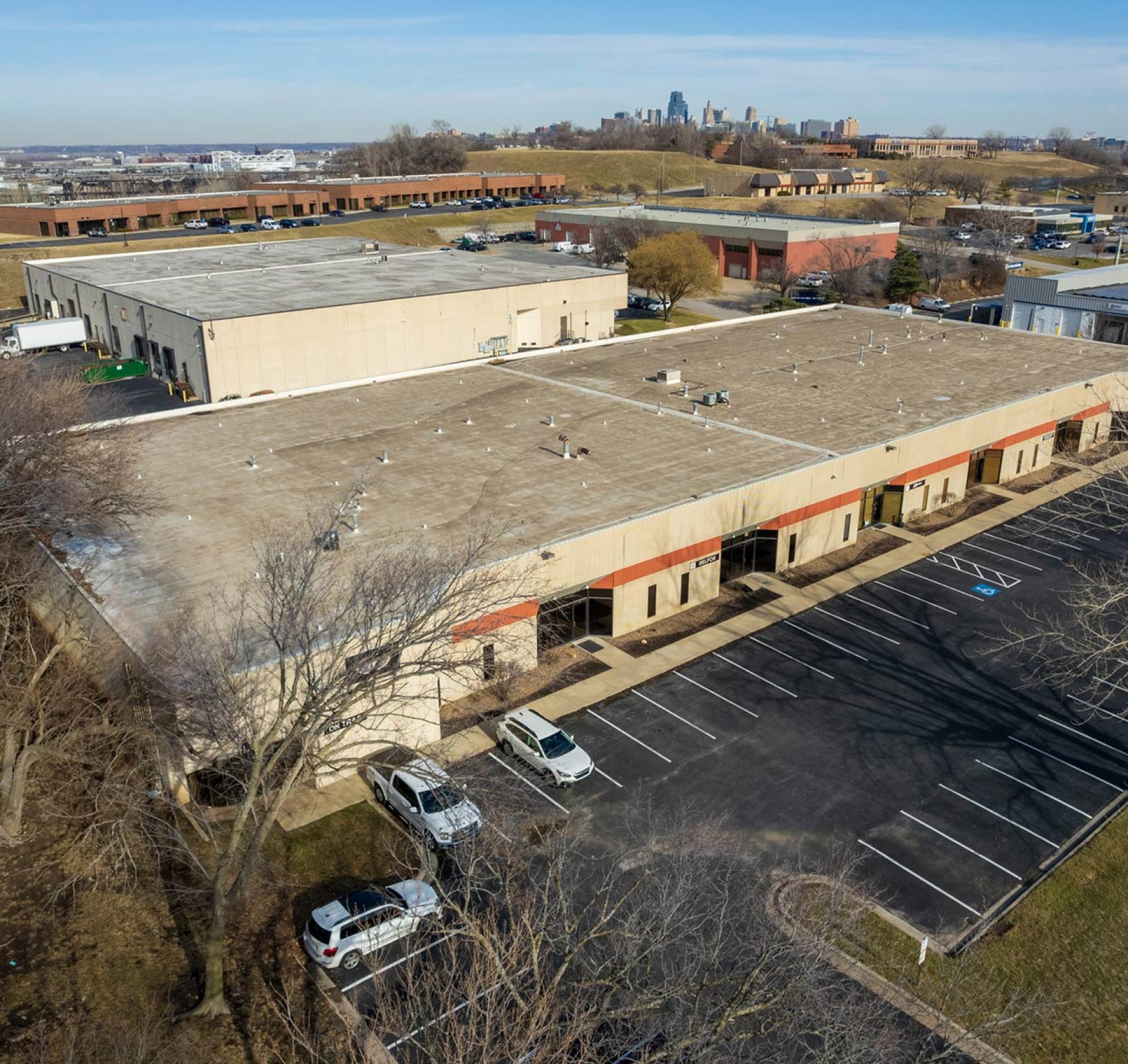 Aerial view of the top of a building